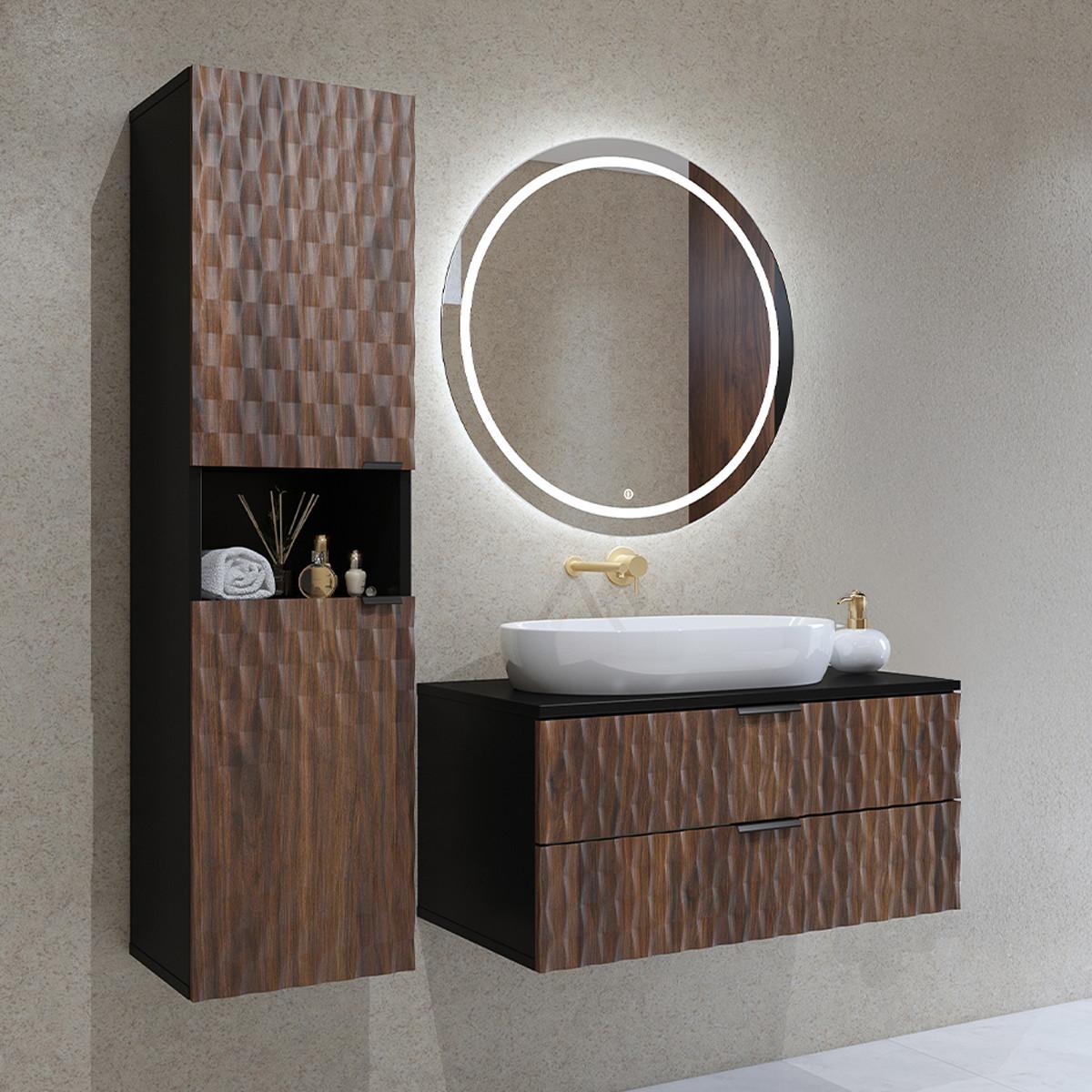 BADMÖBEL 81cm Nevia 2er-Set Holz und Schwarz - Braun, Holzwerkstoff (81/40/48cm) - Petits-meubles