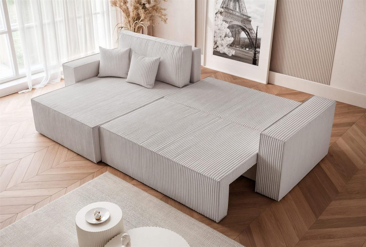 ECKSOFA Adara Max Mit Schlaffunktion - Hellgrau, Holzwerkstoff/Textil (276/145cm) - Fun Möbel