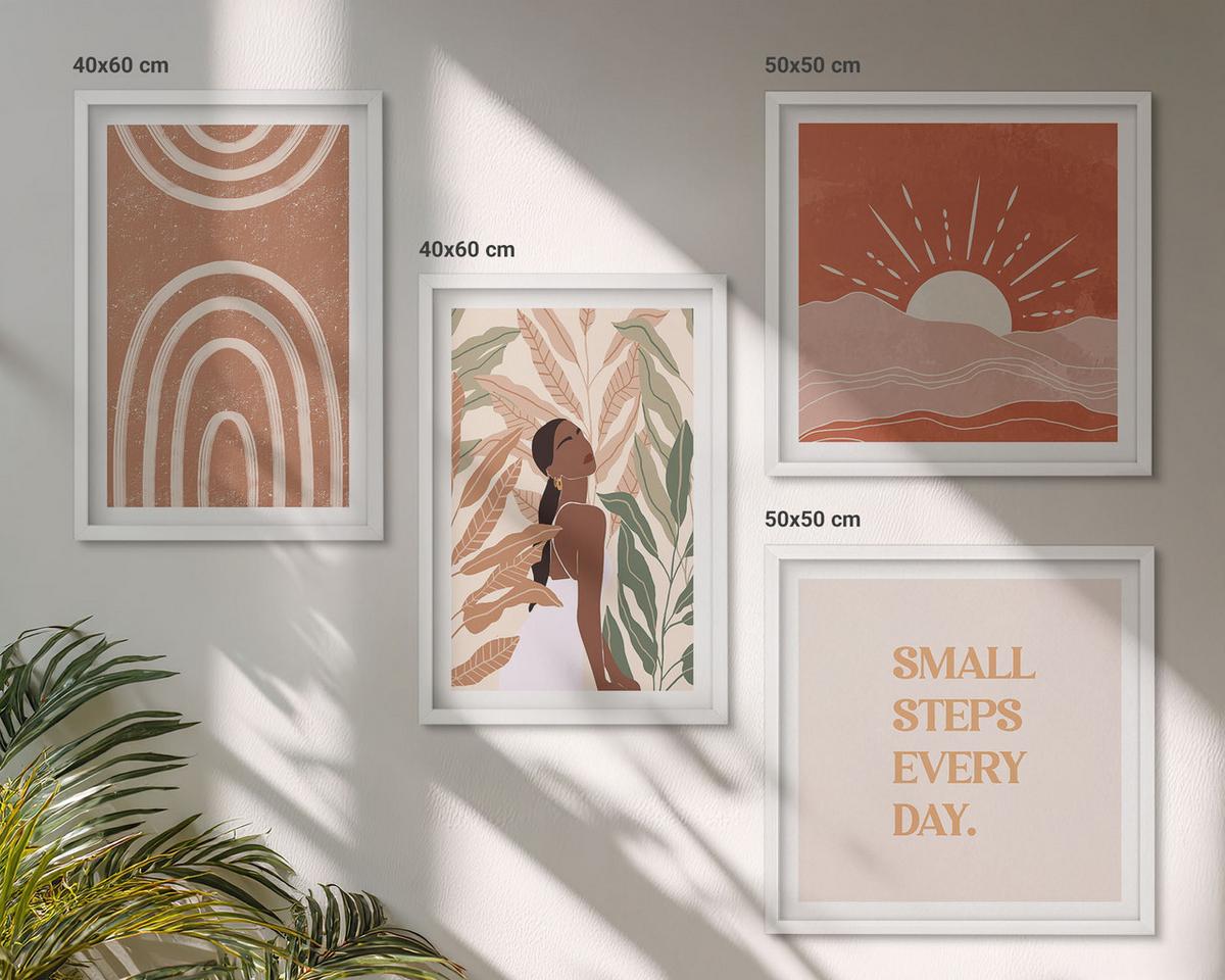 BILDER SET 4er Set - 50x50 cm & 40x60 cm Weißer Rahmen - abstrakte Formen im Boho-Stil - Weiß, Kunststoff (50/50cm) - TULUP