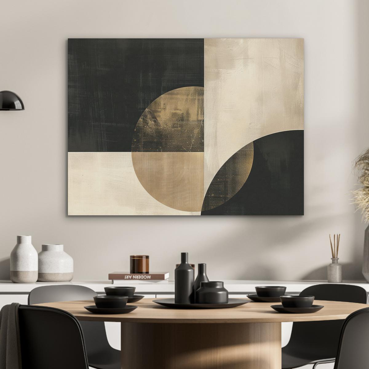 AKUSTIKBILD Abstrakt - Geometrische Formen - Schwarz - Gold Gemälde 80x60 cm - Ecru, Kunststoff (80/60/0.9cm) - MuchoWow