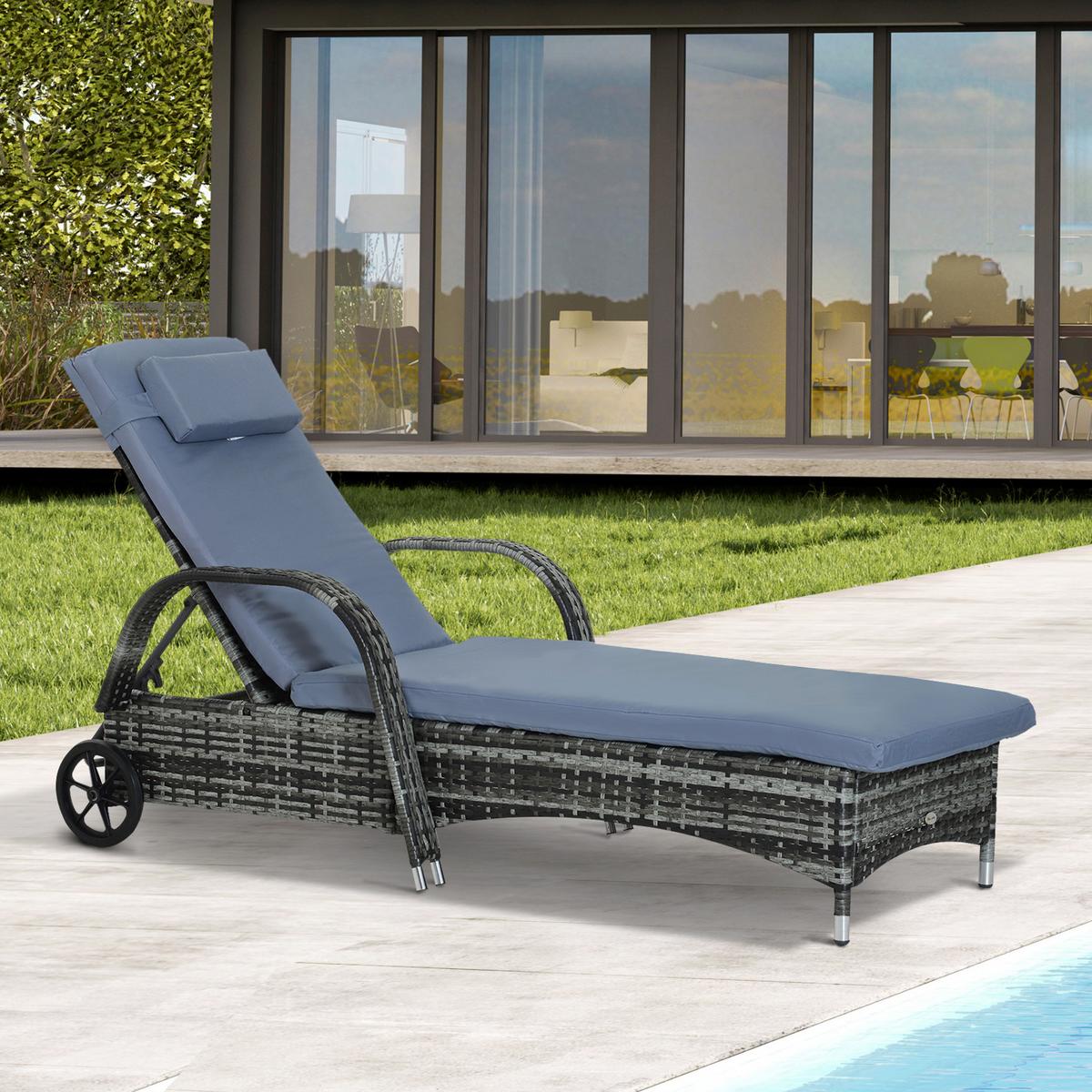 SONNENLIEGE, Polyrattan+Metall, Grau - Multicolor, Kunststoff (73/103/200cm) - Outsunny