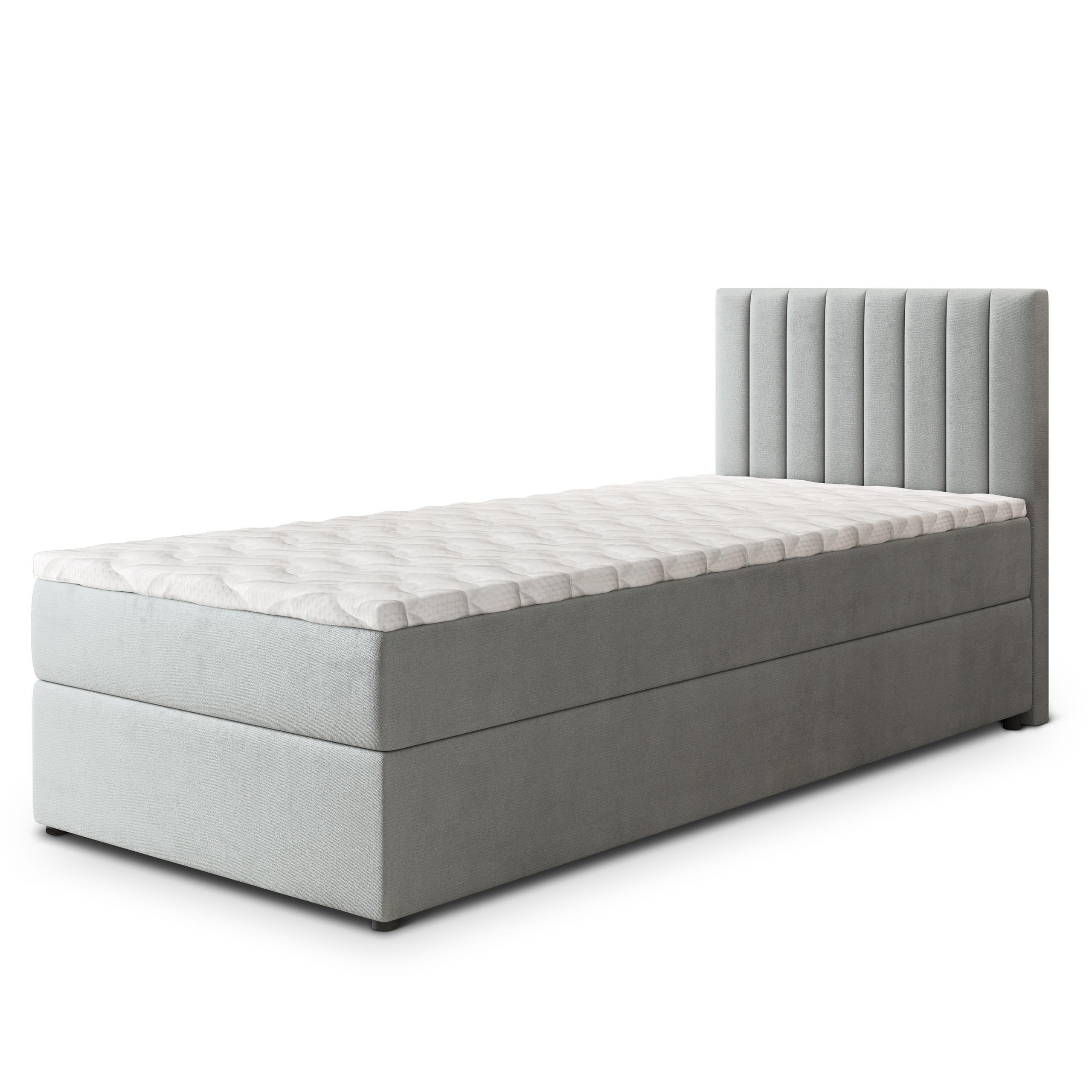 BOXBETT BRESEL 90 90x200 cm mit Matratze und Topper, H2+H3 - Hellgrau - Hellgrau, Holz (90/200cm) - MASSENO