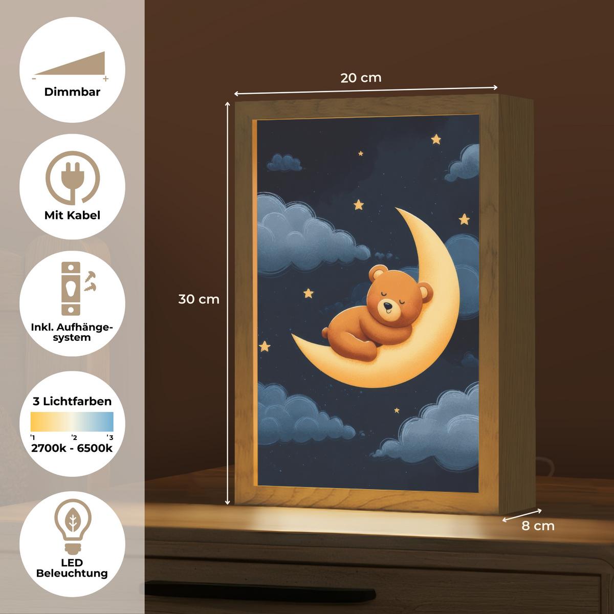 NACHTTISCHLAMPE Teddybär - Mond - Wolken - Sterne 20x30 cm - Dunkelblau, Holzwerkstoff (8/20/30cm) - OnlyWow
