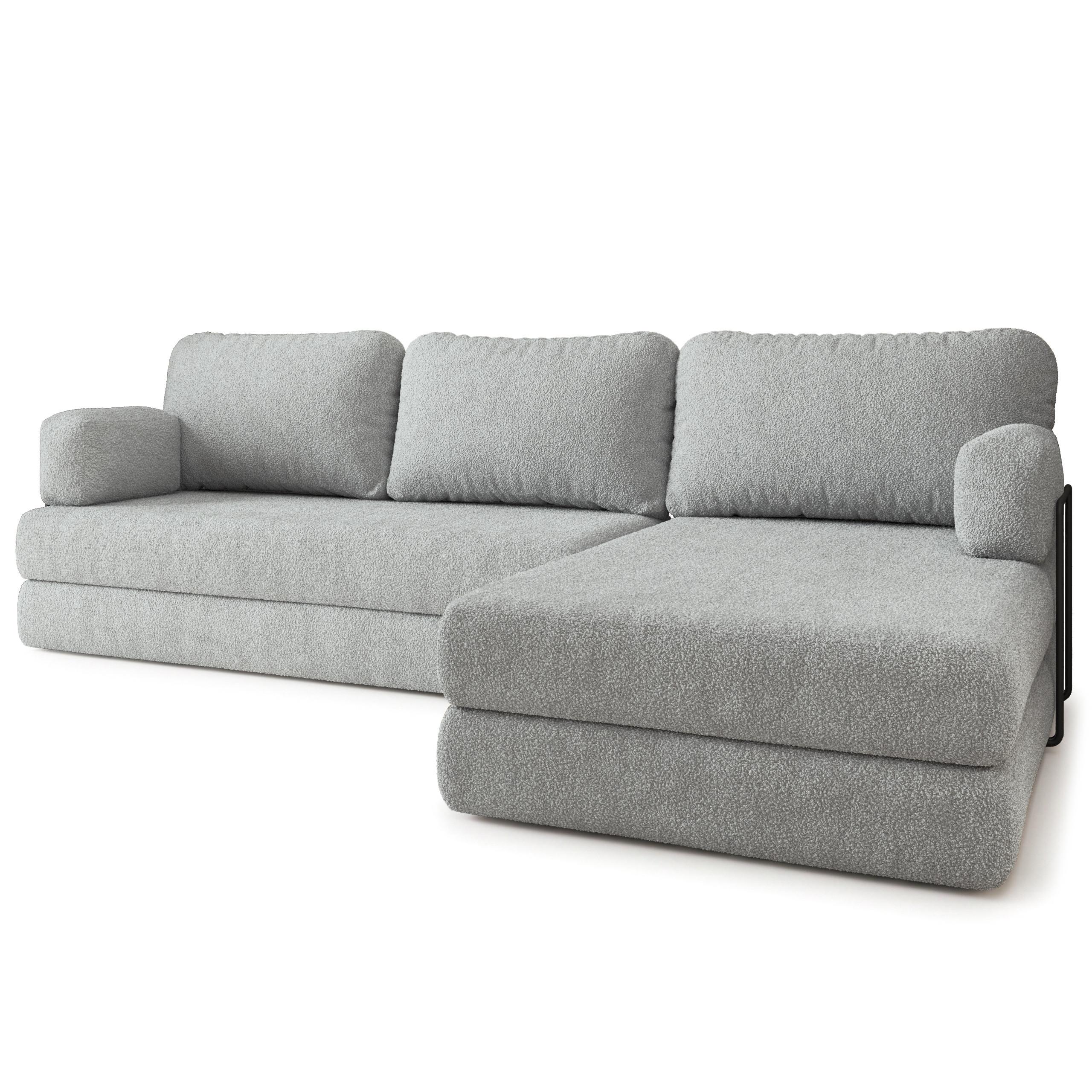 ECKSOFA LEA modulares Boneless Sofa mit Schlaffunktion Hellgrau Boucle-Stoff - Hellgrau, Textil (270/160cm) - MASSENO
