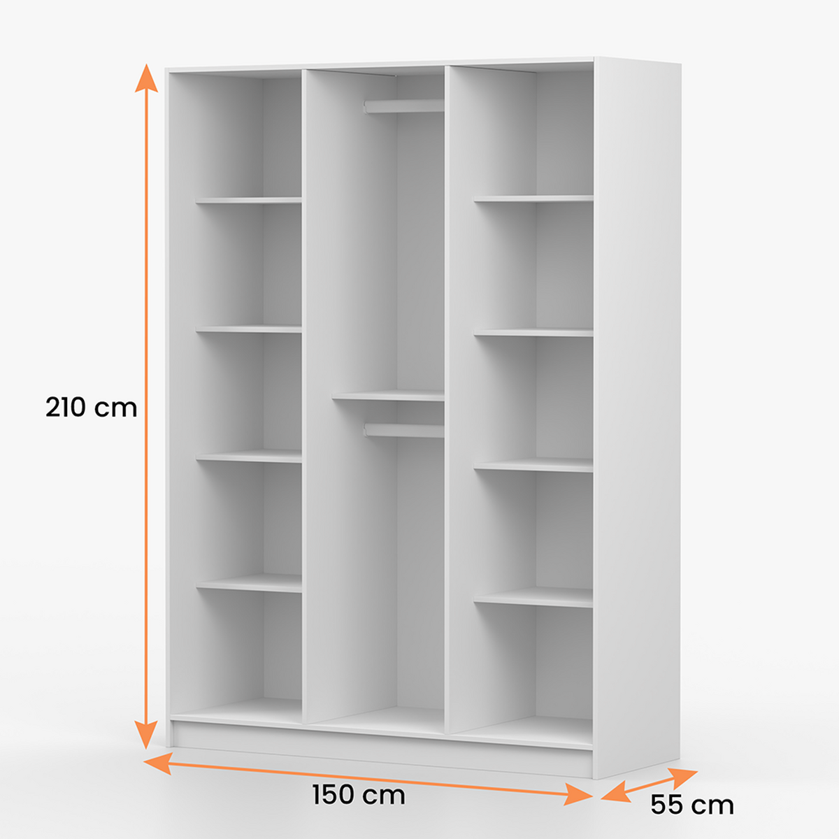 DREHTÜRENSCHRANK ROSA 3D 150/210/55, 3-türig, weiß - Schwarz/Weiß, Holzwerkstoff (150/210/55cm) - imoebel24