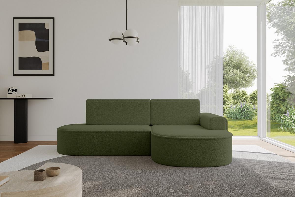 ECKSOFA mit Schlaffunktion und Bettkasten Ottomane Rechts MARI-L1-S - 283x167x73 cm Grün Bouclé - Schwarz/Grün, Holzwerkstoff/Kunststoff (167/283cm) - ALTDECOR