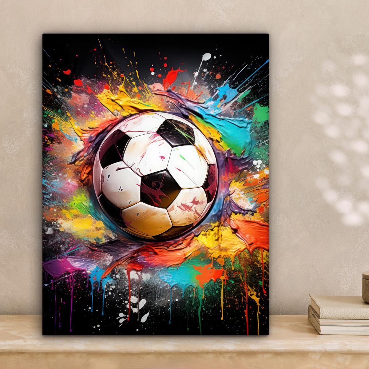 LEINWANDBILD Fußball - Farbe - Farben - Schwarz - Weiß Room Decor 30x40 cm - Weiß, Textil (30/40cm) - MuchoWow