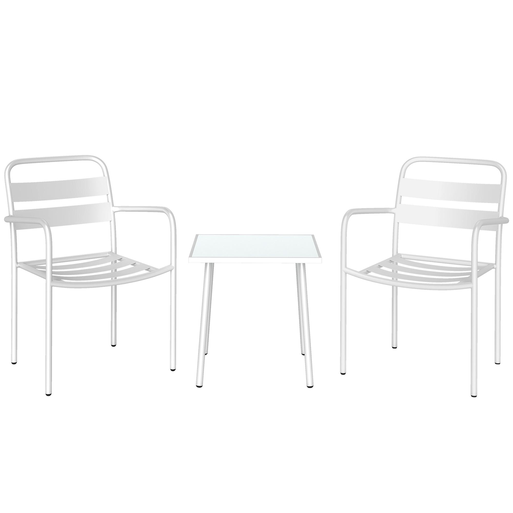 BISTRO-SET 3er Set Galvanisierter-Stahl Gehärtetes-Glas Weiß - Weiß, Metall - Outsunny