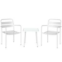 BISTRO-SET 3er Set Galvanisierter-Stahl Gehärtetes-Glas Weiß - Weiß, Metall - Outsunny