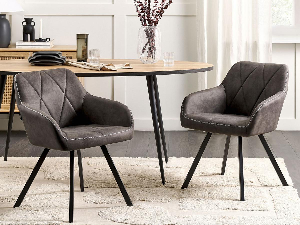 ESSZIMMERSTUHL 2er-Set Polsterbezug Grau Monee - Grau, Textil/Metall (48/78/50cm) - Beliani