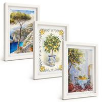 BILDER SET 3er Set - 20x30 cm Weißer Rahmen - Blick auf das Meer aus Zitronenbäumen - Weiß, Kunststoff (20/30cm) - TULUP