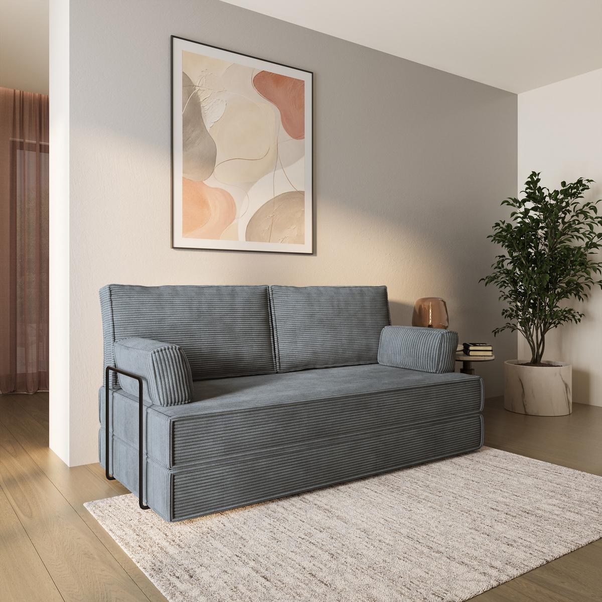 BETTSOFA SILAR aus Schaumstoff Kordstoff Grau Schlaffunktion - Grau, Textil (170/86/80cm) - MASSENO