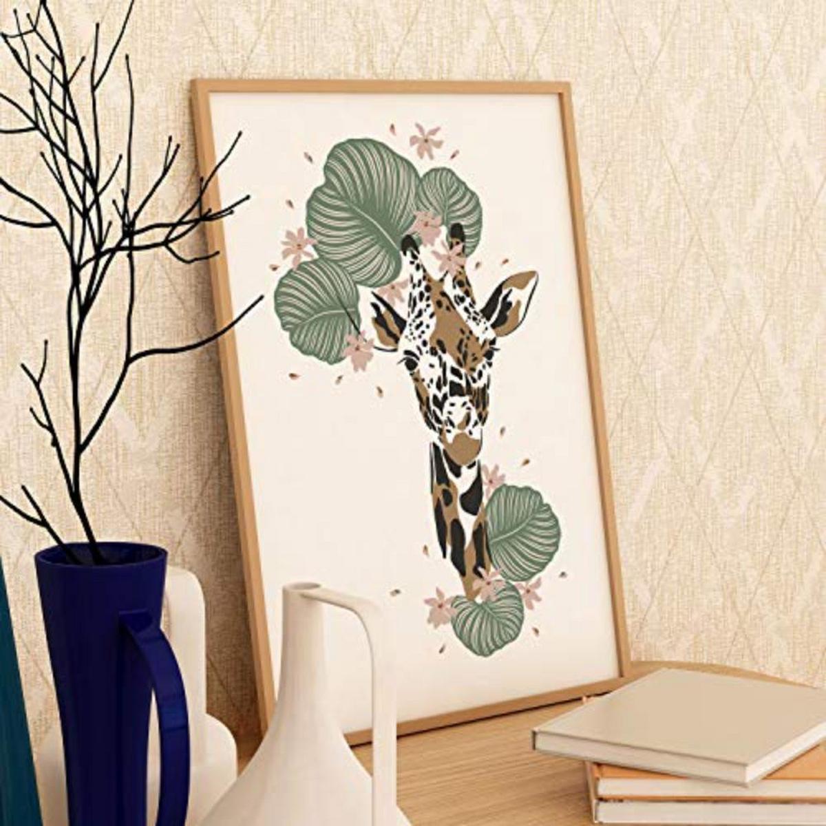 POSTER Set mit 4 GiraffenLeopardblatt, Blumen und Pflanzen vom Dschungel A4 Rahmenlos - Klar, Papier (29.7/3cm) - Nacnic