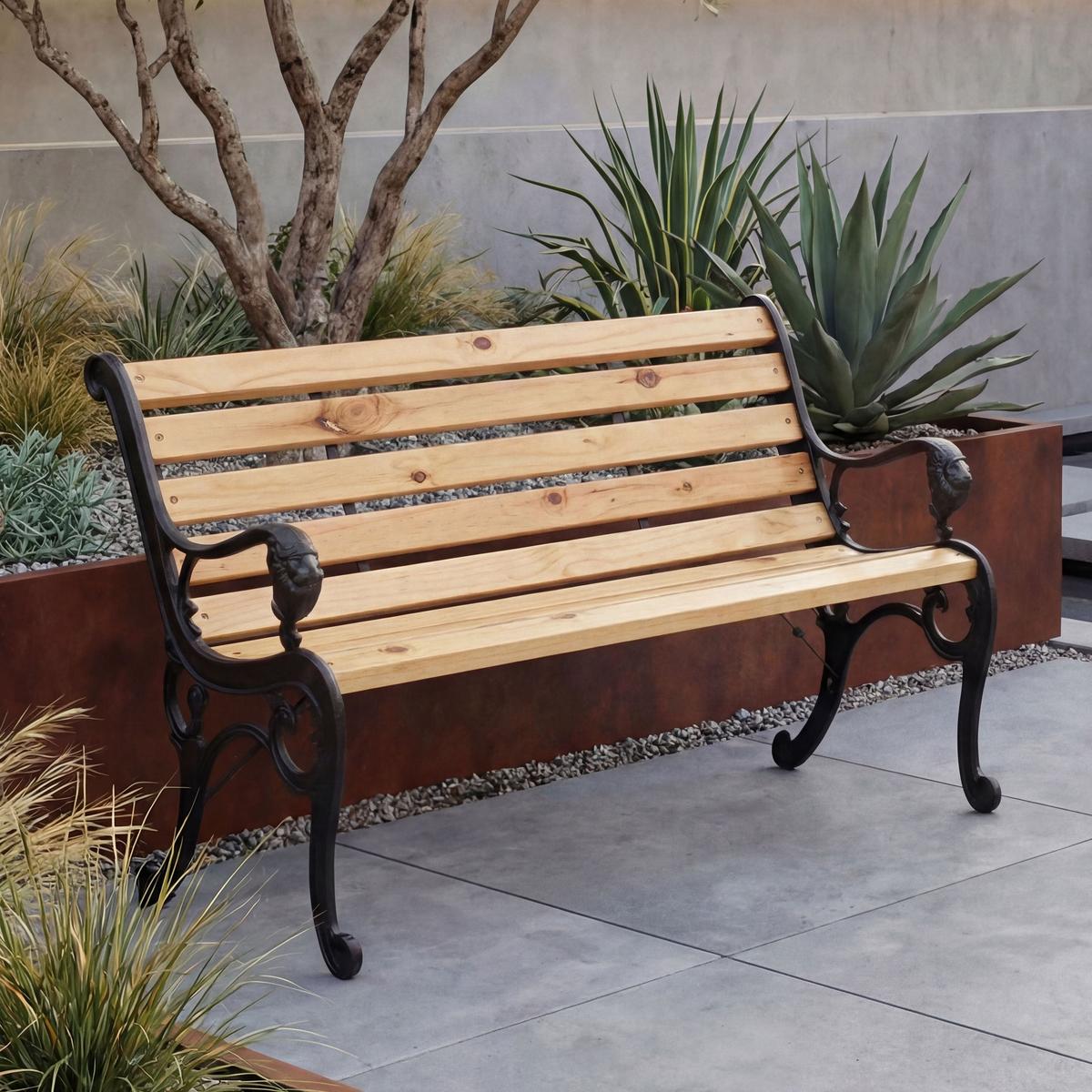 GARTENBANK Schwarz, Beige - Beige/Schwarz, Holz (132/80/35cm) - MCW