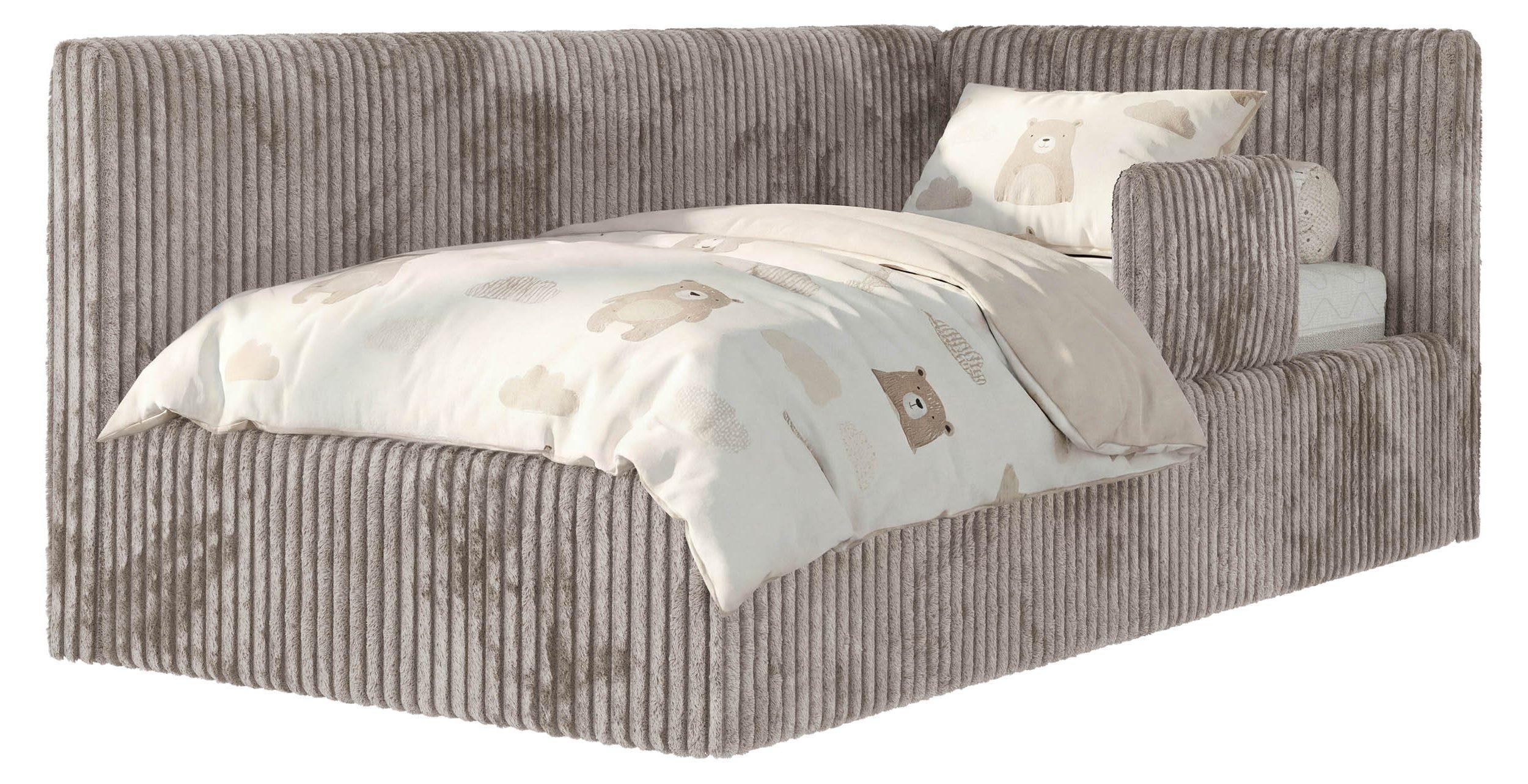 POLSTERBETT TILVO ALTA 90/200 - Hellbraun Cord - Schaumstoffmatratze - Rechts - Hellbraun, Textil (200/90cm) - MKS