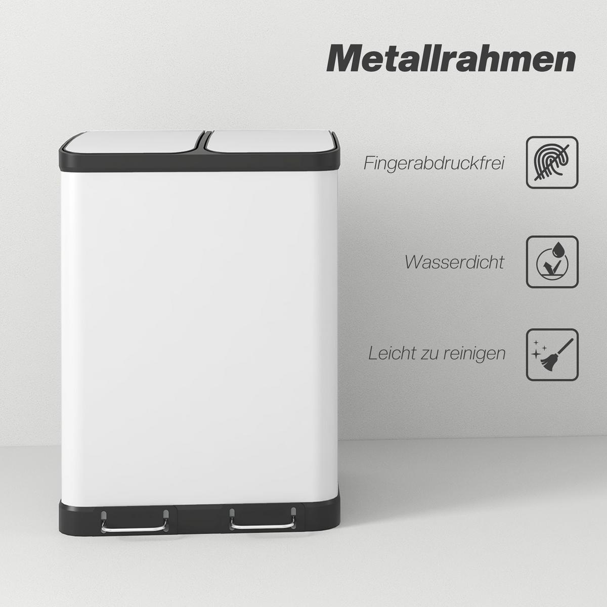 TRETEIMER 30l Metall Kunststoff Weiß - Weiß, Metall (39.5/67/48.8cm) - HOMCOM