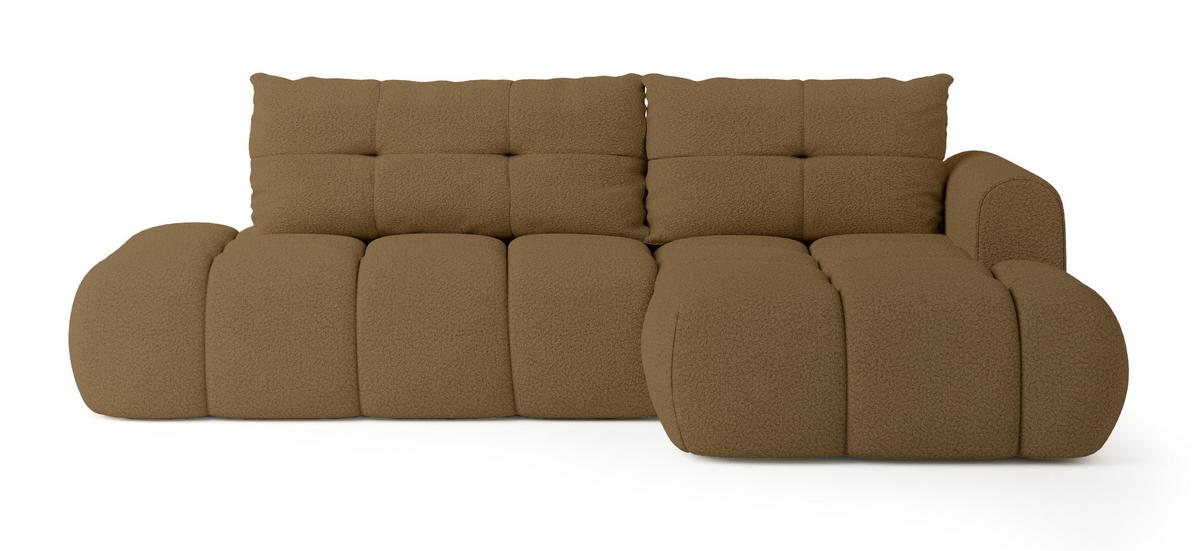 ECKSOFA FLUMA R-S Orange Boucle-Stoff mit Schlaffunktion - Orange, Holz (279/158cm) - MASSENO