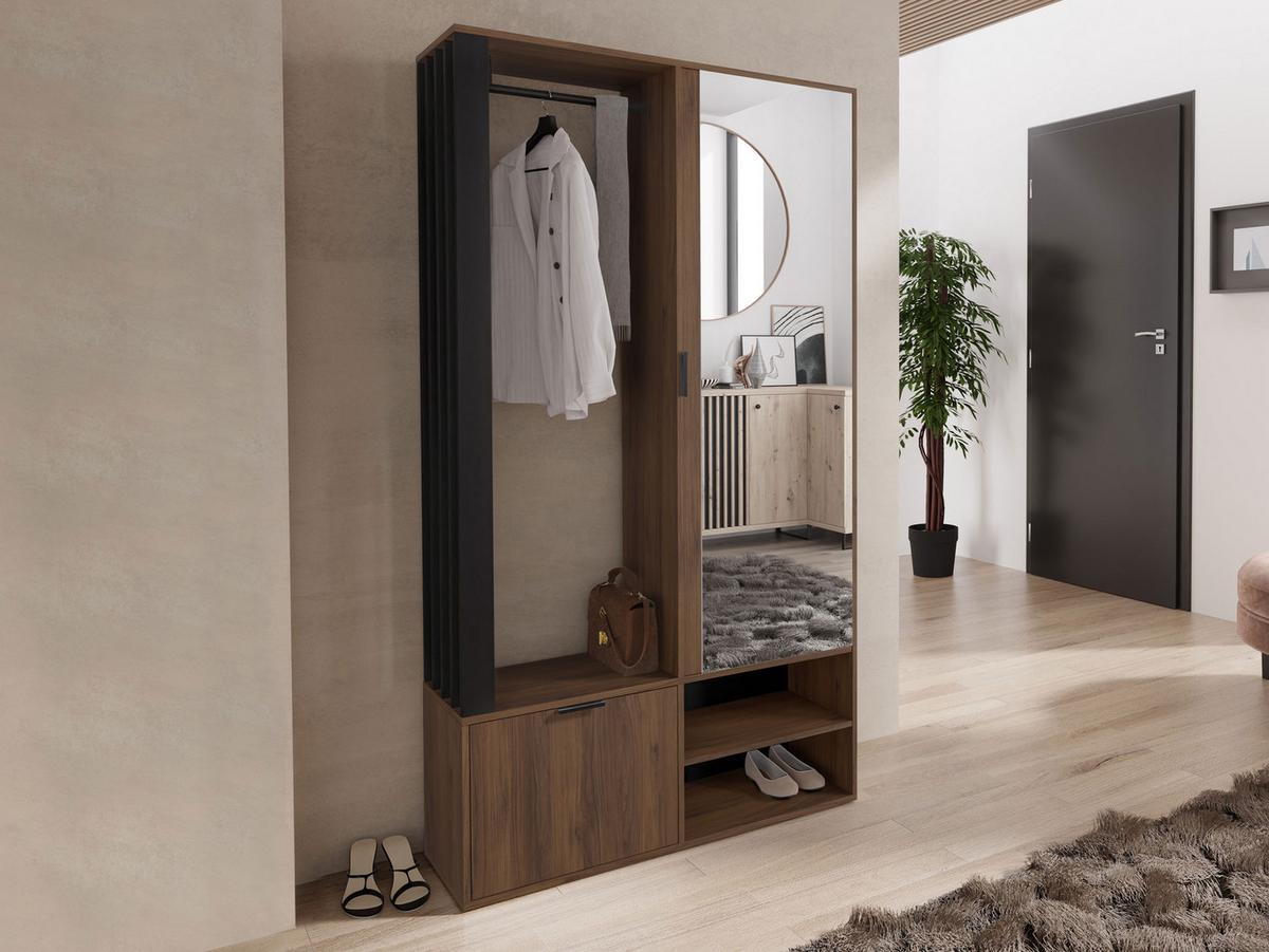 GARDEROBE Milo - Nussbaumfarben/Schwarz, Holzwerkstoff/Kunststoff (100/190/33cm) - MIRJAN24