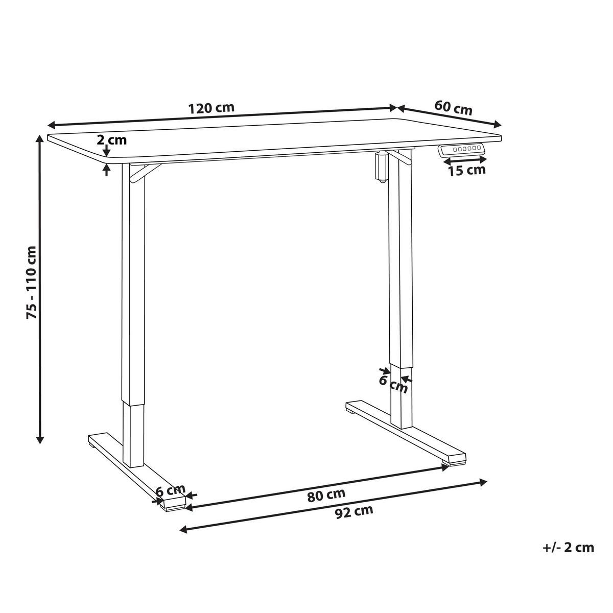 SCHREIBTISCH elektrisch höhenverstellbar 120/60 cm Schwarz Tavares - Schwarz, Holzwerkstoff/Metall (60/120/75cm) - Beliani