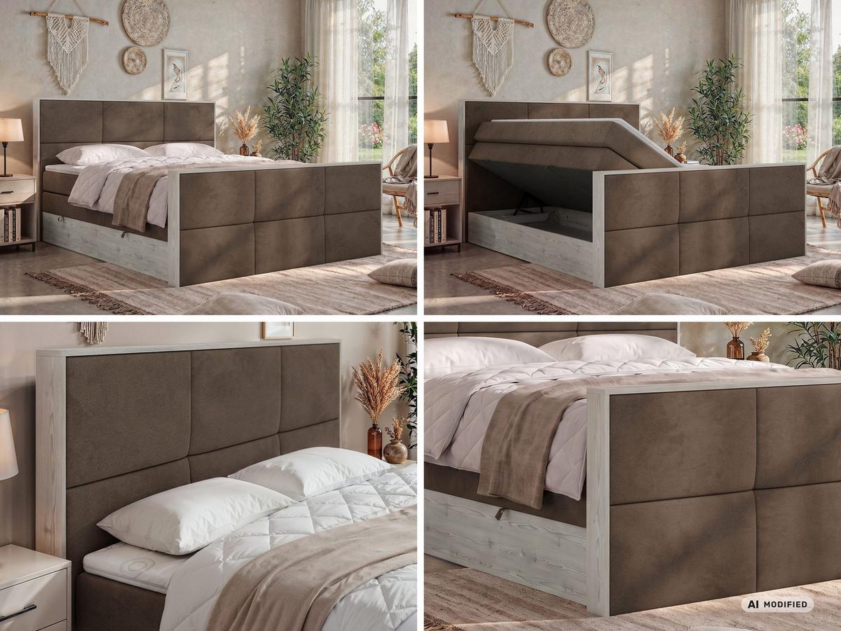 BOXSPRINGBETT DELNOR KING DUO 140/200 - Braun Velvet - Topper T25 - H3 - Schwarz/Braun, Kunststoff/Textil (140/200cm) - MKS