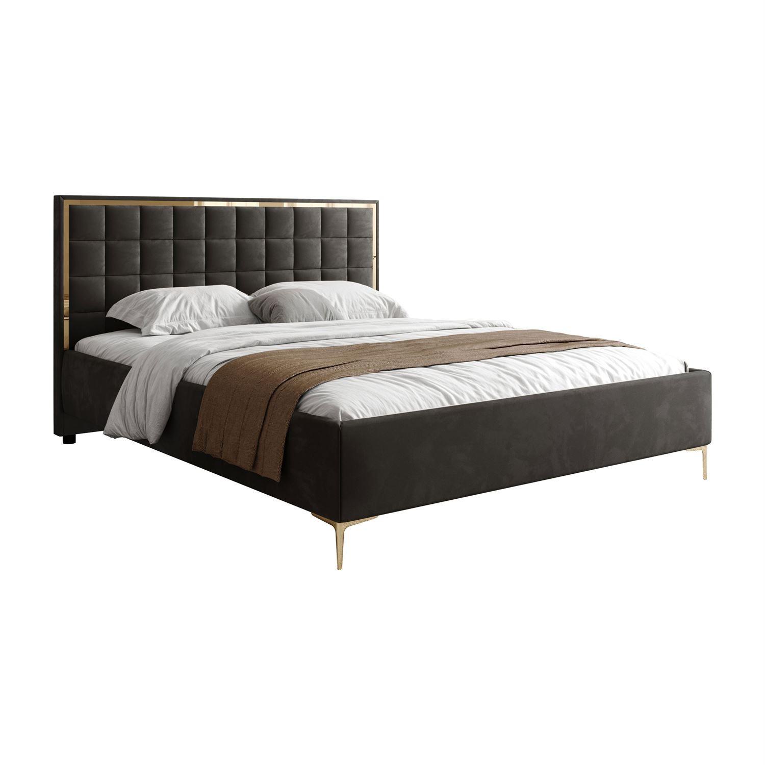 POLSTERBETT ISADORA GOLD mit Bettkasten 180x200 cm Royal Velvet 185 - Graphitfarben, Textil - Lookway