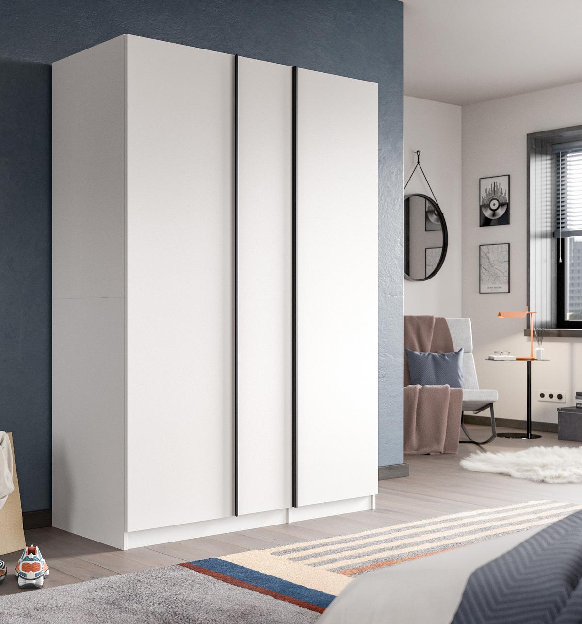 KLEIDERSCHRANK weiß 3-türig 130 x 183 cm, Drehtürenschrank inklusive Einlegeböden - Schwarz/Weiß, Holzwerkstoff/Kunststoff (130/183/53cm) - Inn.Furn