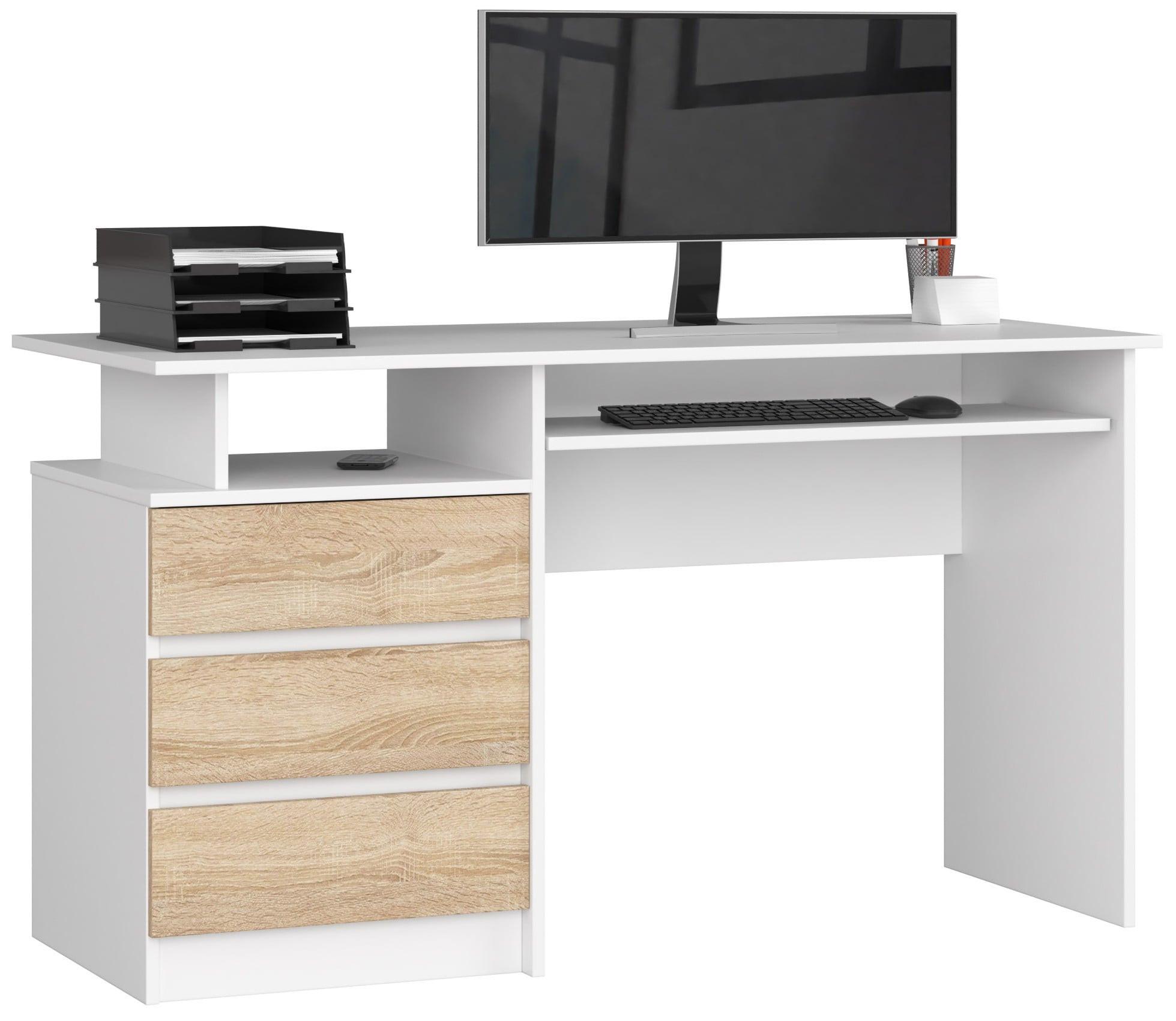 SCHREIBTISCH Weiß, Sonoma 77/135/60 - Weiß/Sonoma Eiche, Holzwerkstoff (155/85/77cm) - RAUMHIRSCH FURNITURE