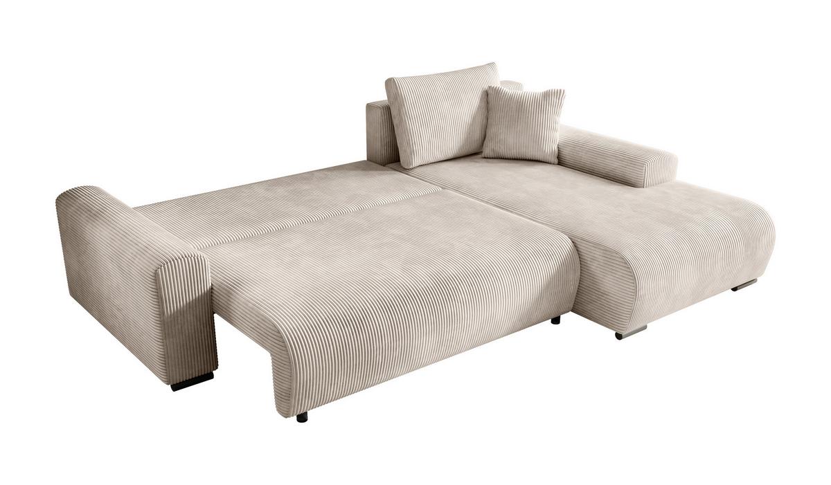 ECKSOFA Nelly mit Bettkasten und Schlaffunktion, Cordstoff in L-Form - Creme, Textil (270/185cm)
