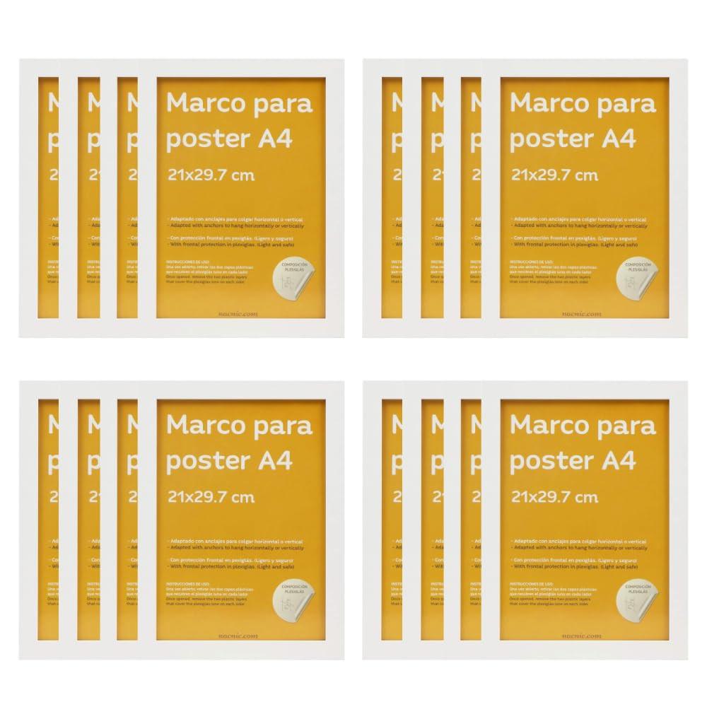 RAHMEN Set mit 12 aus MDF und Acrylglas Schutz und Aussteller für Fotografien, Bilder, Poster, Gemälde, Dekoration für Haus Farbe Weiß A4 - Weiß, Holz (21/3cm) - Nacnic