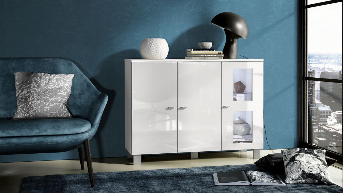 SIDEBOARD Denjo Tür in Weiß Hochglanz - Weiß Hochglanz, Holzwerkstoff (107/81/35cm) - Vladon