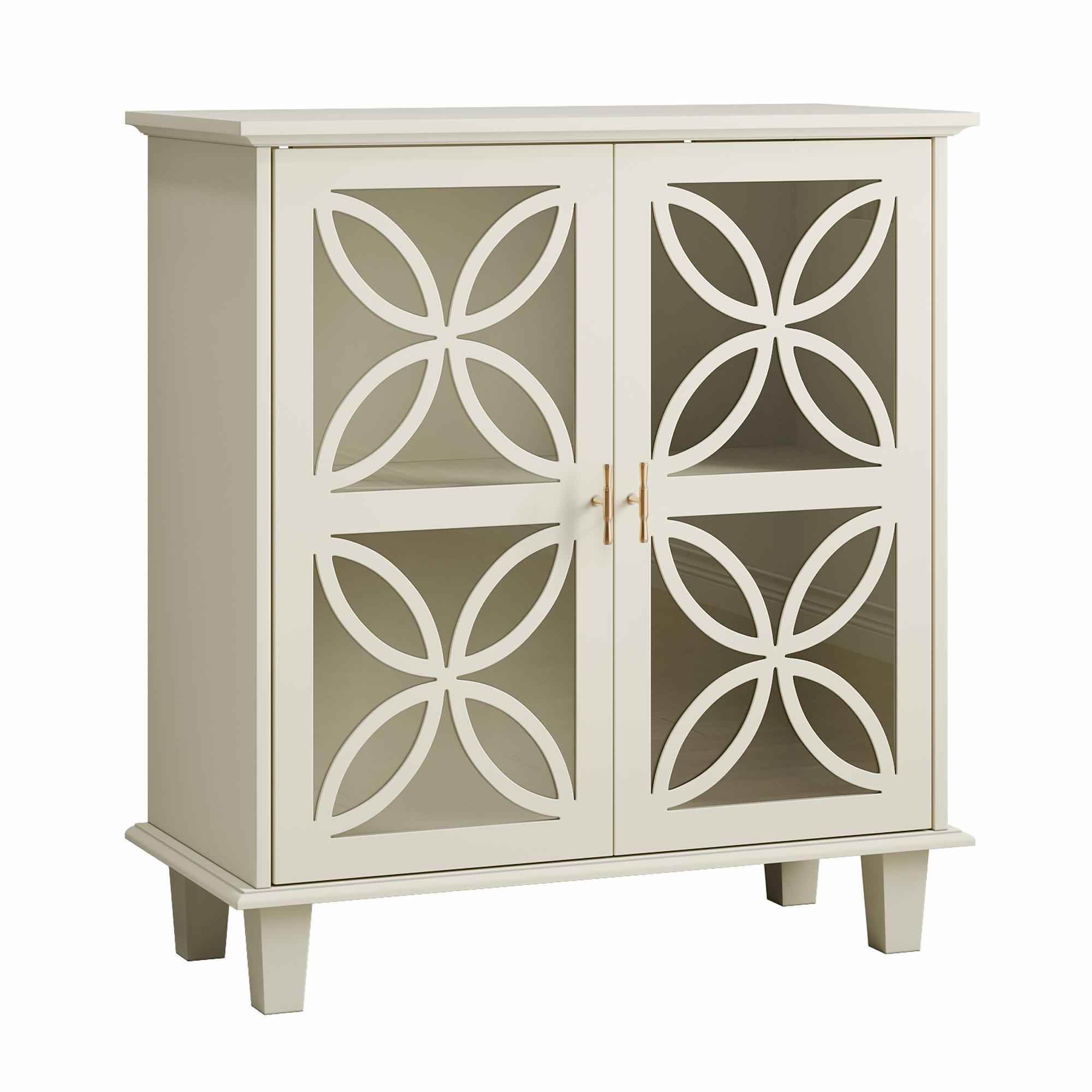 SIDEBOARD 80 cm Creme MDF & Glas mit 2 Glastüren und verstellbaren Regalen - Beige/Creme, Holzwerkstoff (80/87/38cm) - Urban Meuble
