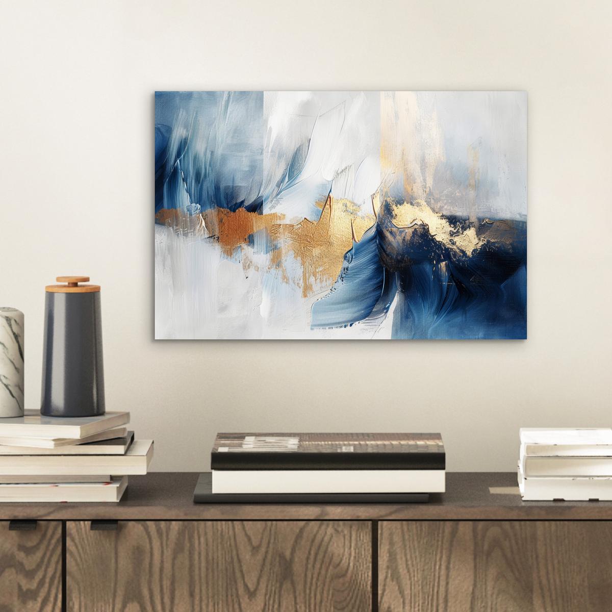 METALLBILD Gold - Blau - Aquarell - Kunst - Modern 30x20 cm - Hellblau, Metall (30/20cm) - MuchoWow
