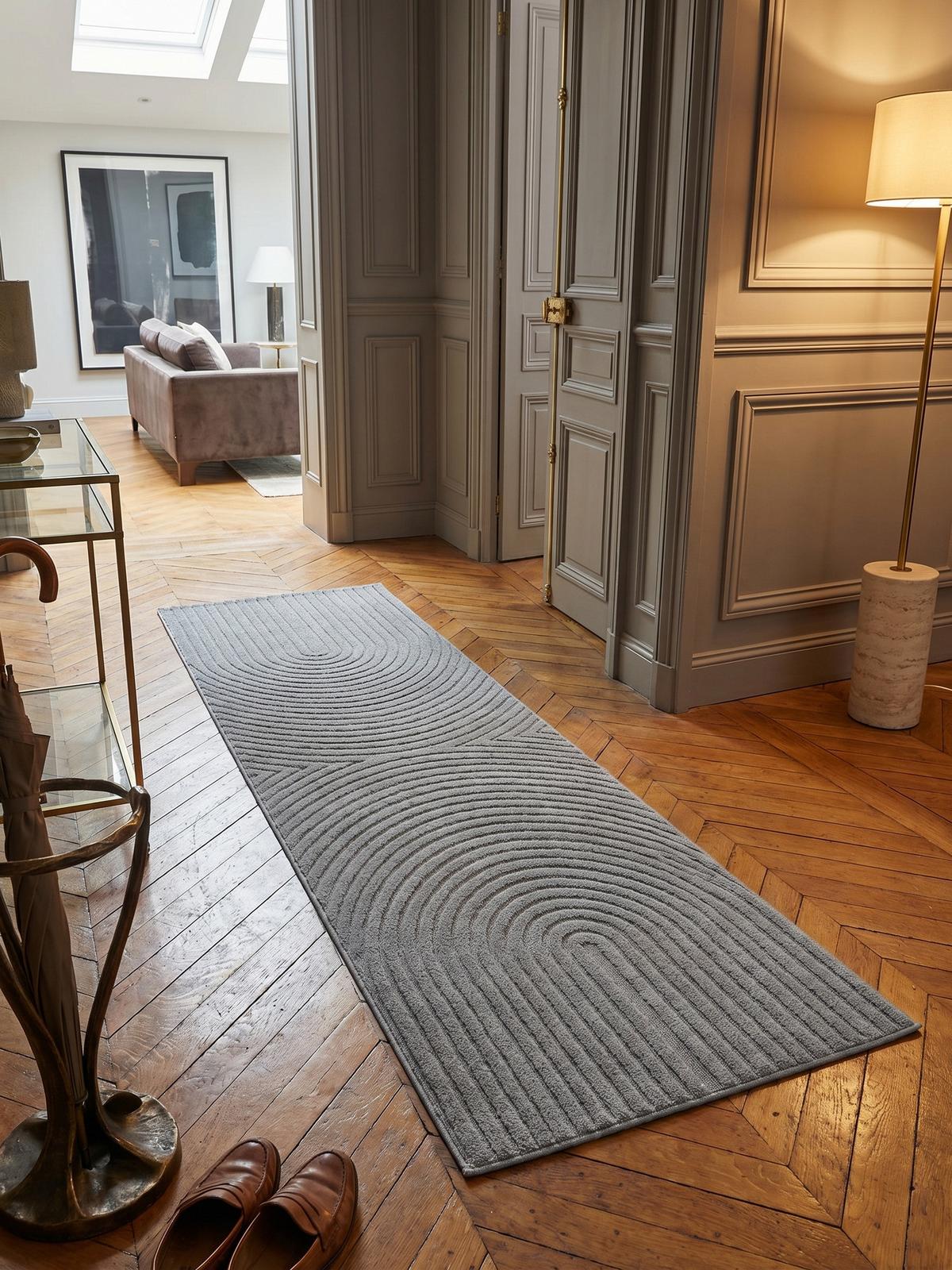 TEPPICH Hochflor RIGI in Silber, mit organischen Bögen in 3D, 80 x 250 cm - Silberfarben, Textil (80/250cm) - KADIMA DESIGN