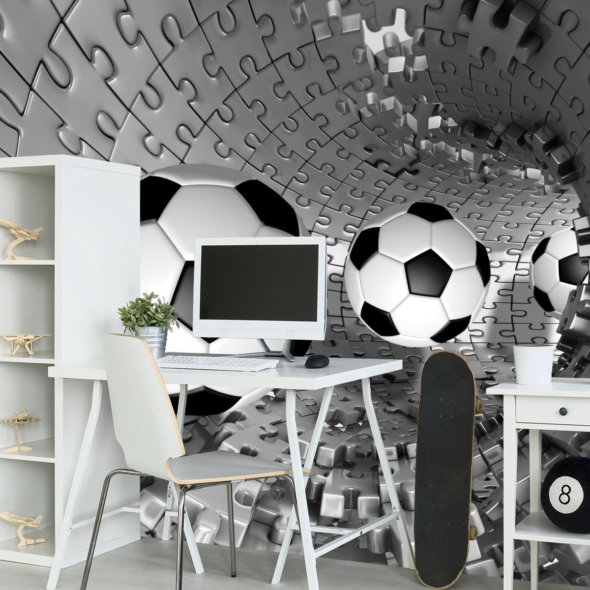 FOTOTAPETE für Wohnzimmer Fußball Puzzle Sport Abstraktion 350x256 - Schwarz/Weiß, Papier (350/256cm) - Muralo