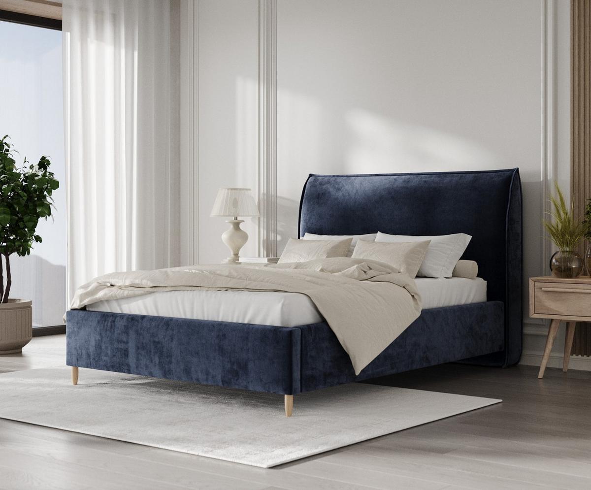 POLSTERBETT Mira 140/200 cm Marineblau im Lotta Stoff - Naturfarben/Dunkelblau, Holz/Holzwerkstoff (140/200cm) - AltaBeds