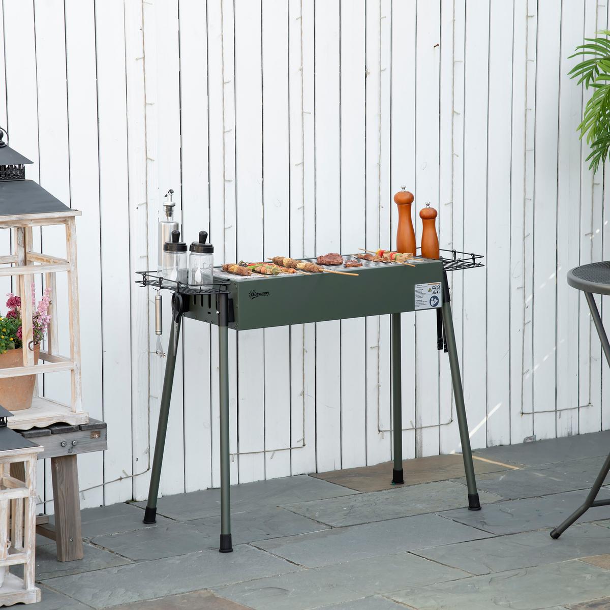 HOLZKOHLEGRILL - Grün, Metall (39/70/94cm) - Outsunny