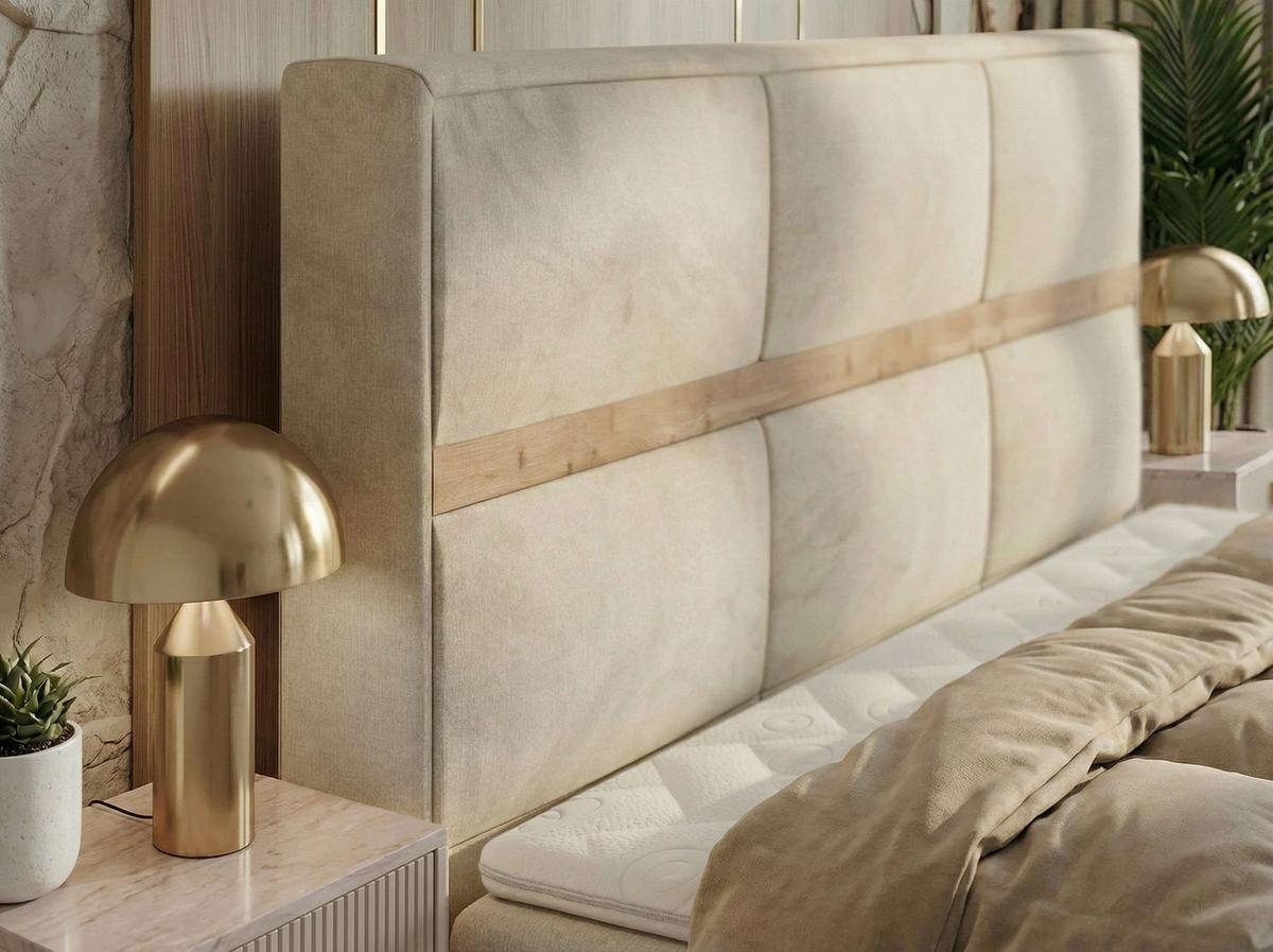 BOXSPRINGBETT ORVO 160/200 - Beige Velvet - Topper T25 - H4 - Beige/Schwarz, Kunststoff/Textil (160/200cm) - MKS