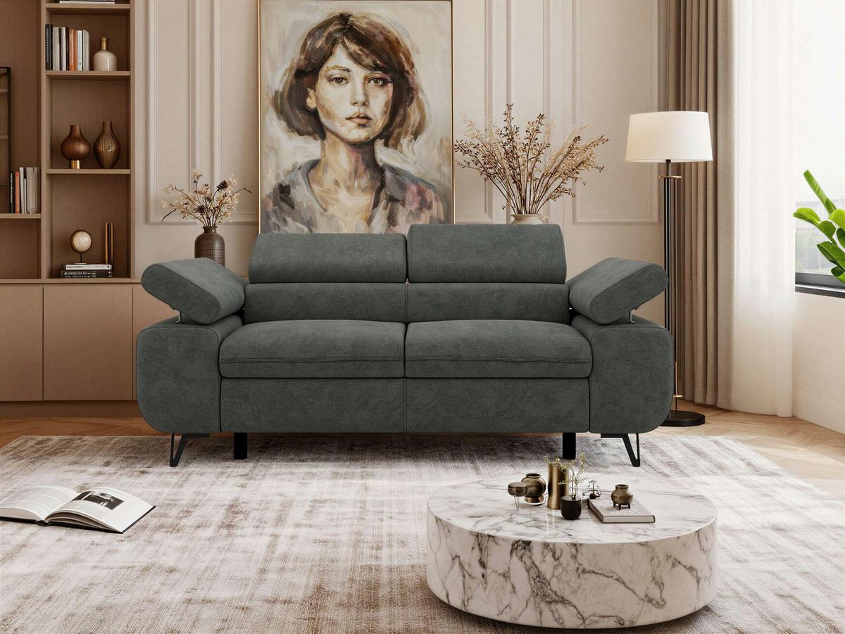 2-SITZER SOFA PETER - Dunkelgrau Stukture - Dunkelgrau/Anthrazit, Textil/Metall (200/76/99cm) - MKS