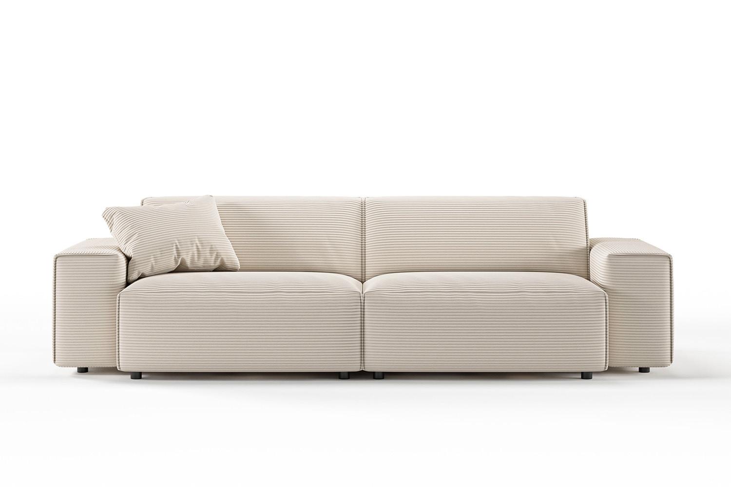 SOFA RANI Cremeweiß Cord - Creme/Schwarz, Kunststoff/Textil (256/71/101cm) - KAWOLA
