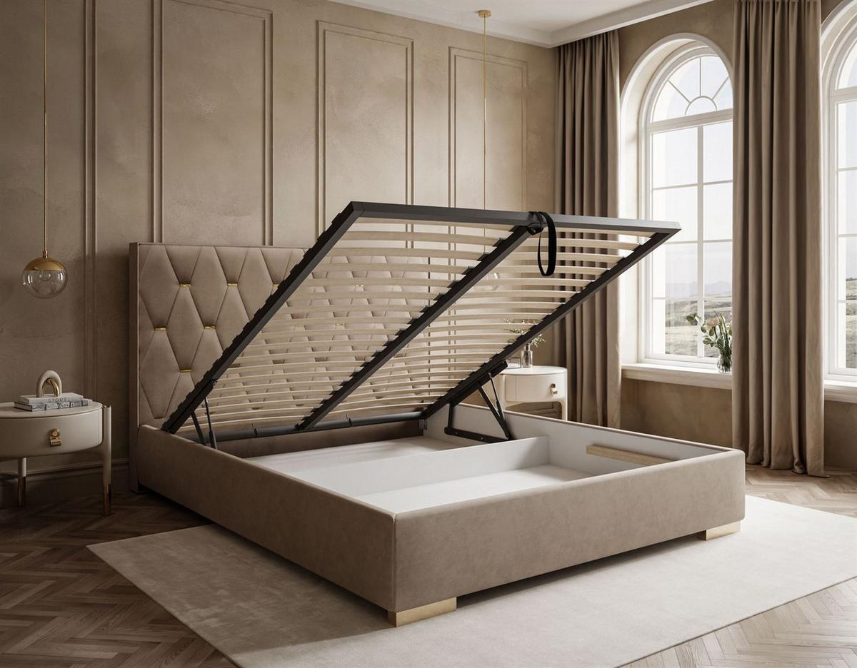 POLSTERBETT IZOLDA mit hohem Kopfteil 140x200 cm Royal Velvet 176 - Beige, Textil - Lookway