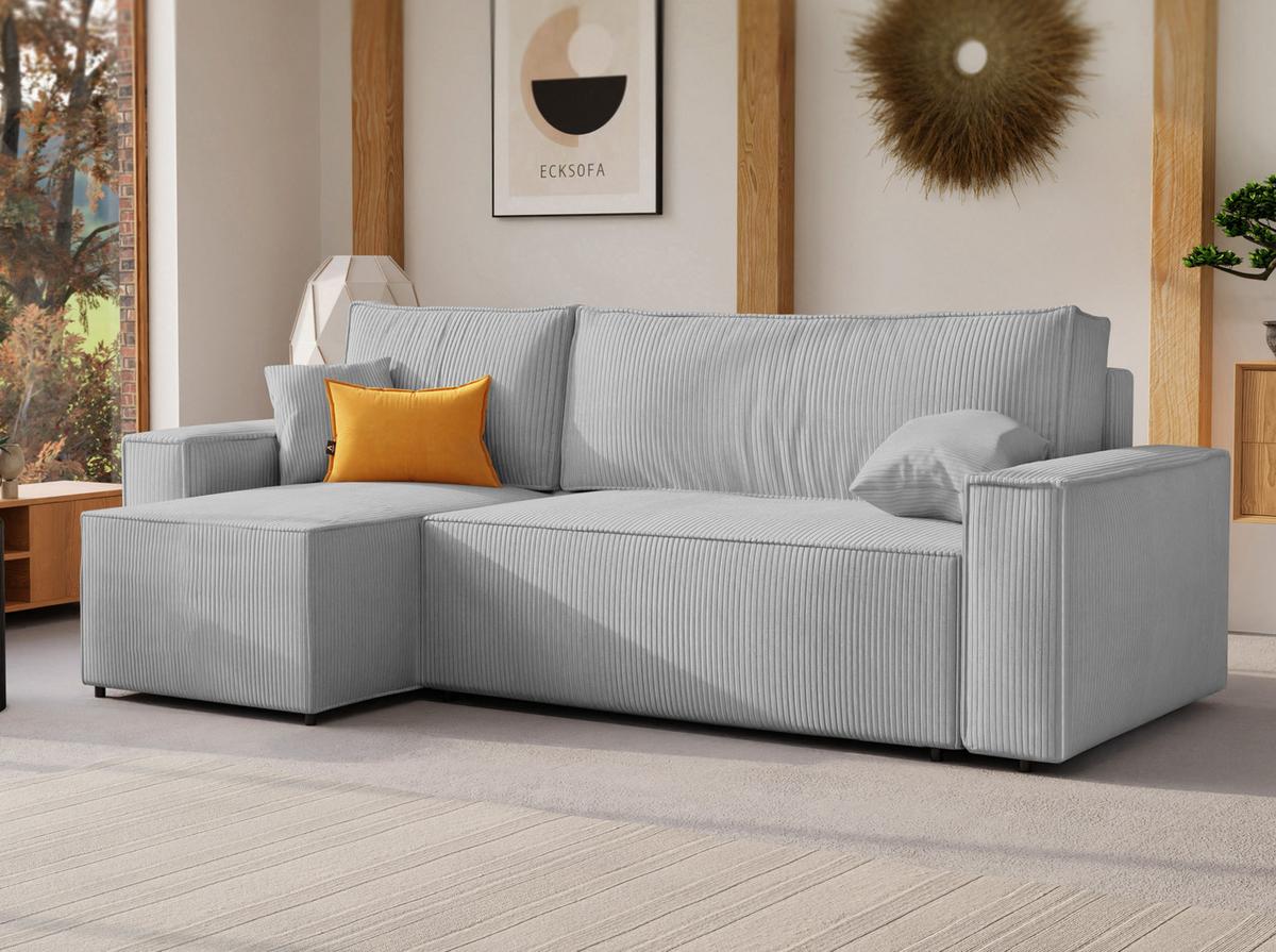ECKSOFA Paris mit Schlaffunktion Cord - Hellgrau/Grau, Textil (244/155cm) - Idohome