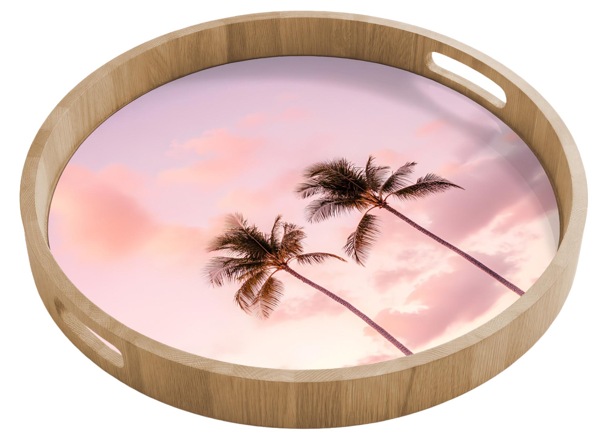 TABLETT Palmen - Lila - Wolken - Himmel 50x50 cm - Rosa, Holz (50/5/5cm) - OnlyWow