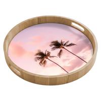 TABLETT Palmen - Lila - Wolken - Himmel 50x50 cm - Rosa, Holz (50/5/5cm) - OnlyWow