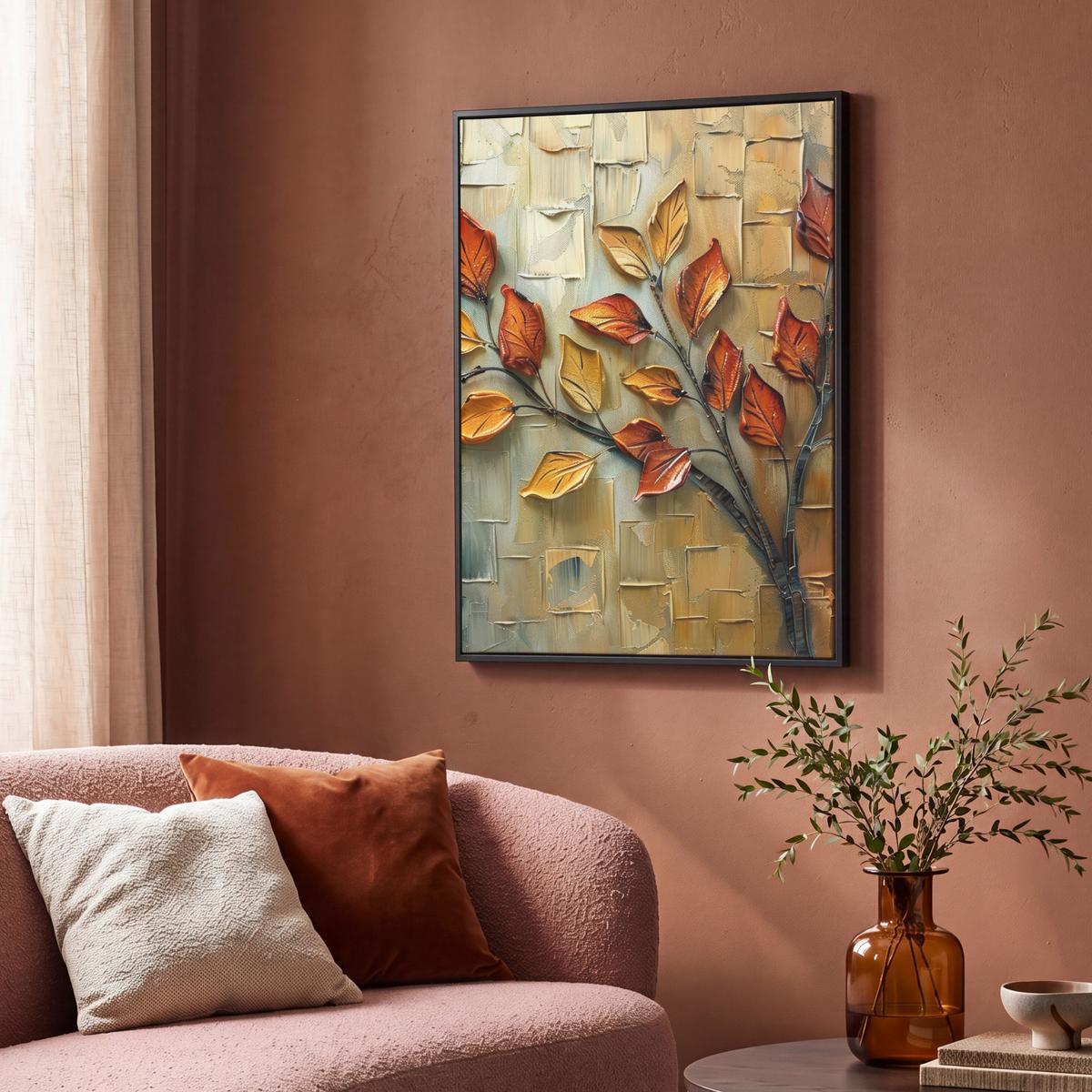 LEINWAND Bilder mit Rahmen - Baum - Abstrakt - Natur - Kunst - 70x100 - Goldfarben, Textil (70/100cm) - MuchoWow