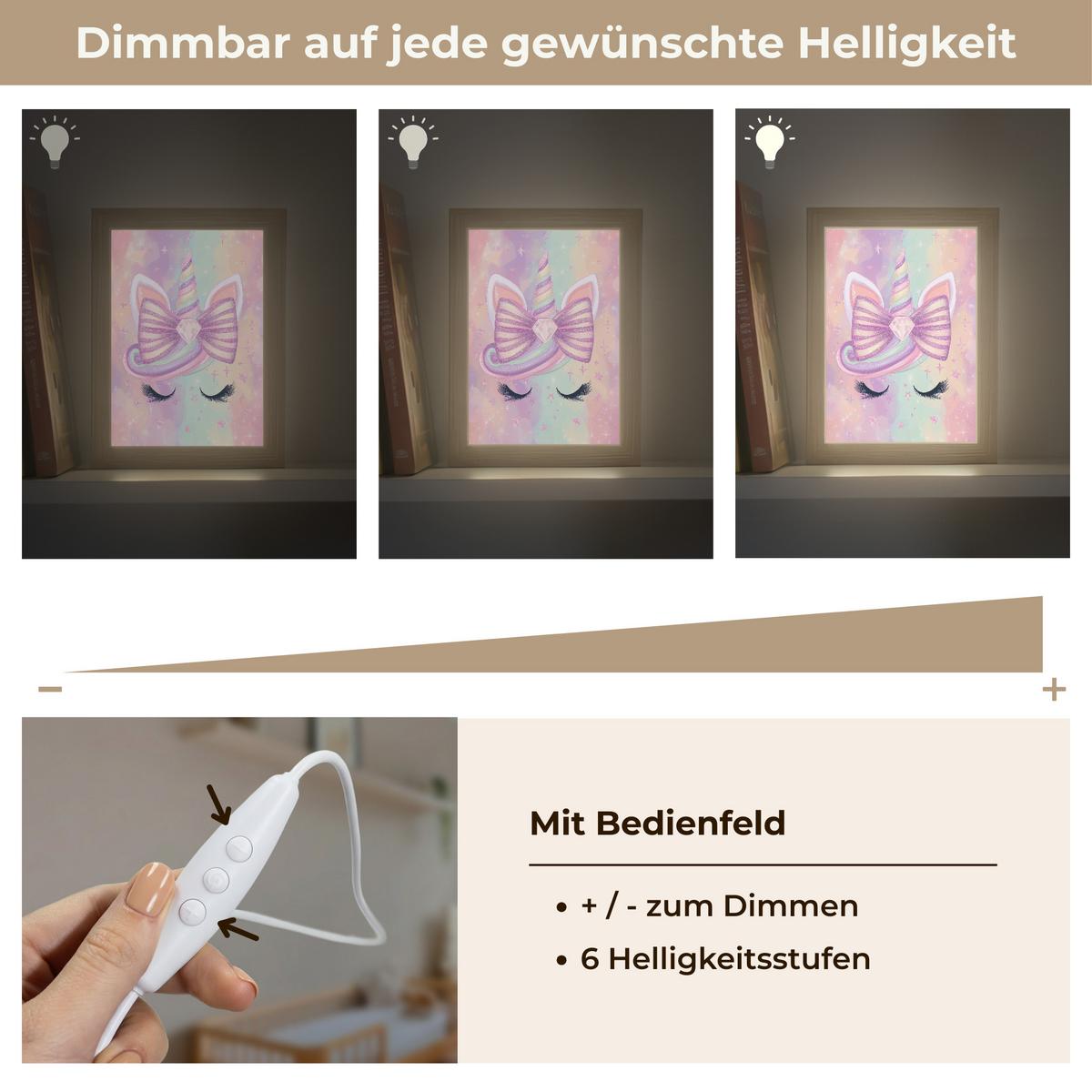 NACHTTISCHLAMPE Einhorn - Glitzer - Regenbogen - Pastell 15x20 cm - Hellrosa, Holzwerkstoff (8/15/20cm) - OnlyWow