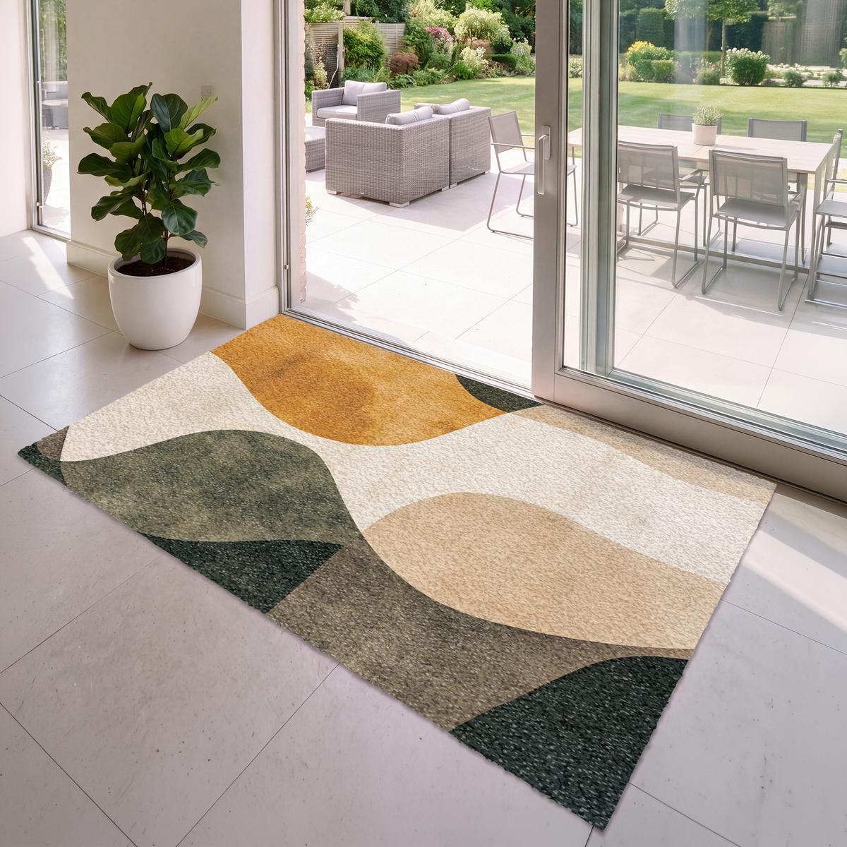 FUSSMATTE Formen - Ockergelb - Abstrakt Flurteppich 180x120 cm - Multicolor, Kunststoff (180/0.4cm) - MuchoWow