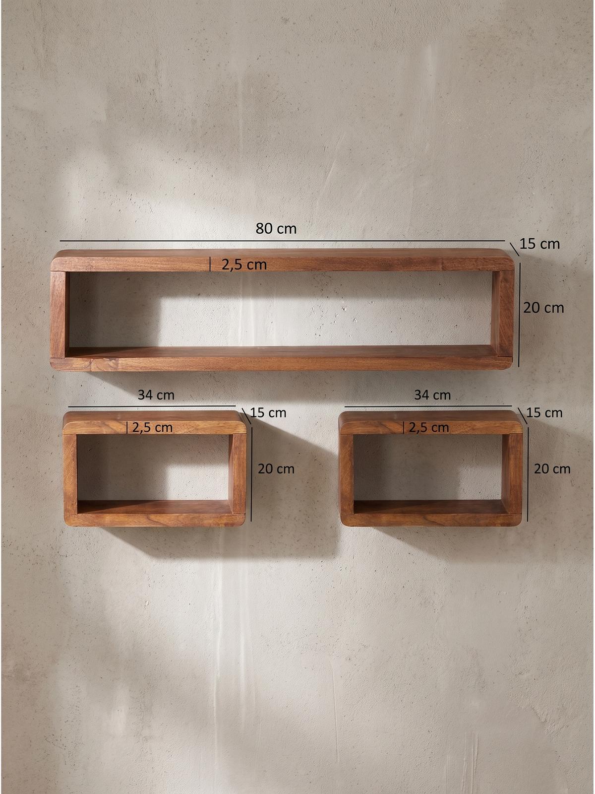 WÜRFELREGAL-SET RAVELLO, Dunkles Massivholz, 80 x 15 x 20 cm - Braun, Holz (80/20/15cm) - KADIMA DESIGN