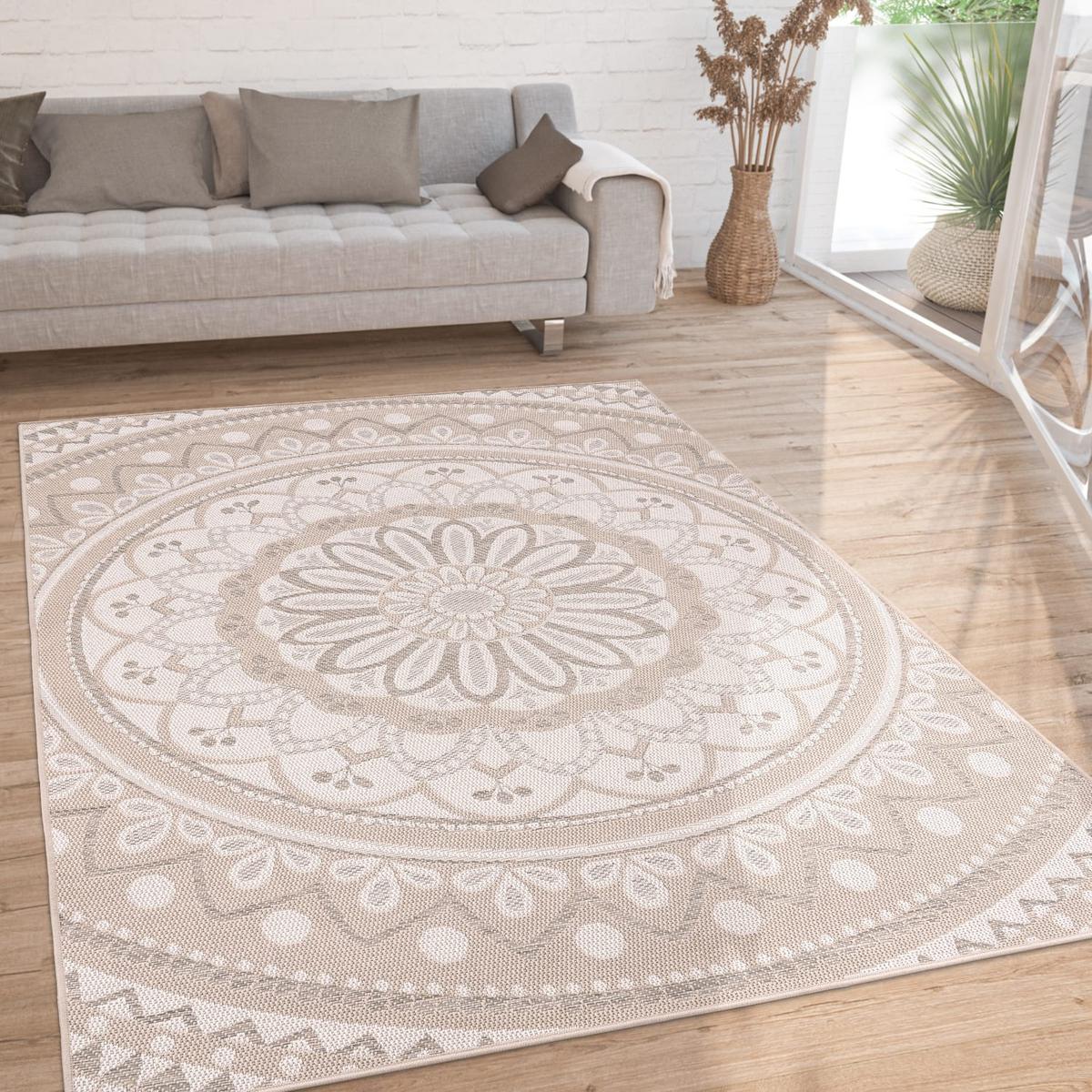 FLACHWEBTEPPICH, mit Mandala-Muster, Sand, 120 x 160 cm - Beige, Textil (120/160cm) - KADIMA DESIGN