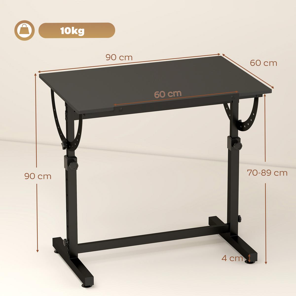ZEICHENTISCH Spanplatte Stahl Schwarz - Schwarz, Holzwerkstoff/Metall (90/60/90cm) - HOMCOM
