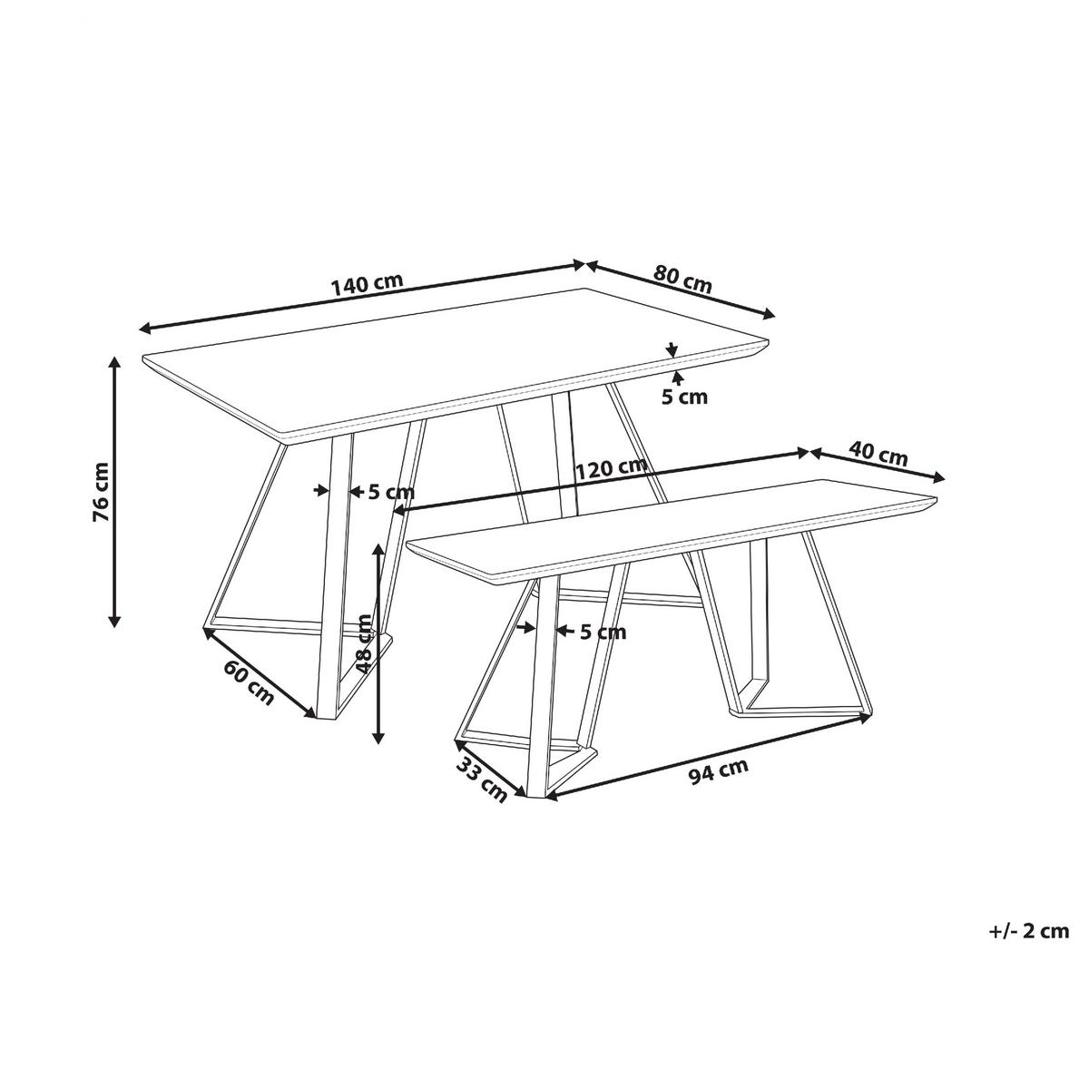ESSGRUPPE Hellbraun, Schwarz 2-Sitzer 140/80 cm Upton - Hellbraun, Holzwerkstoff (140/76/80cm) - Beliani
